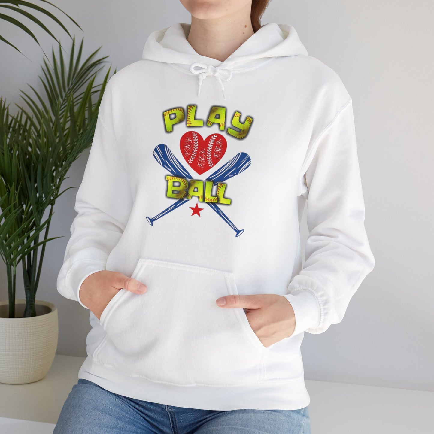 Play Ball Heart Softball, Unisex Heavy Blend™ Hooded Sweatshirt