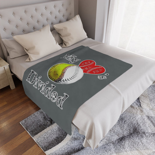 My Hearts Divided Baseball / Softball Design Minky Blanket