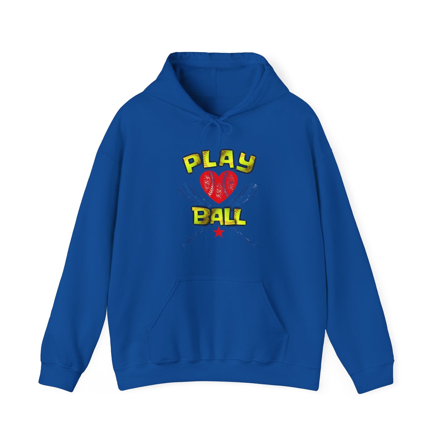 Play Ball Heart Softball, Unisex Heavy Blend™ Hooded Sweatshirt