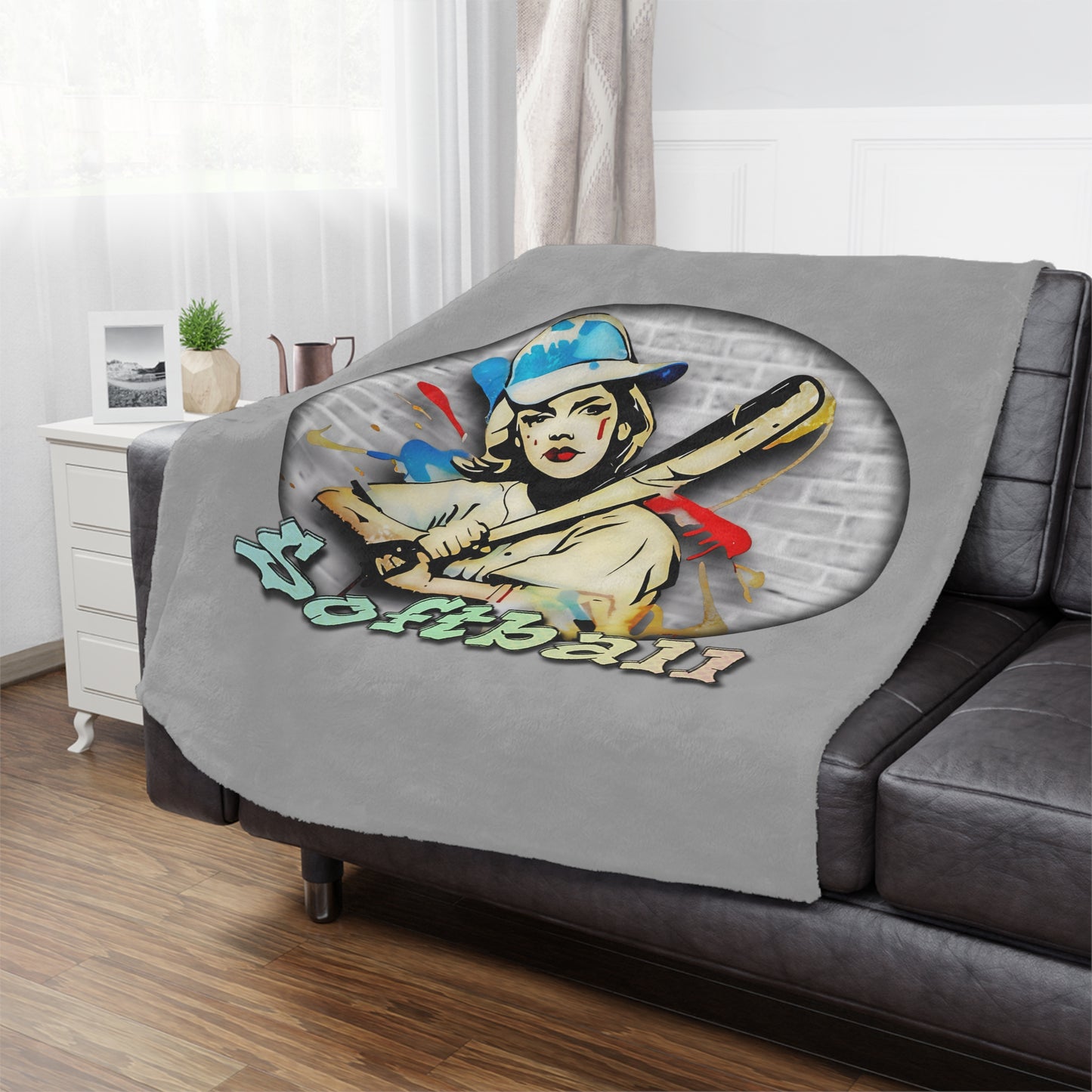 Graffiti  Softball Design Minky Blanket