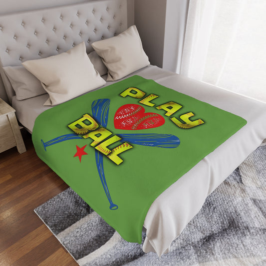 Play Ball Heart Softball Design Minky Blanket