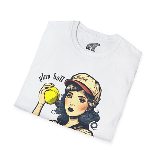 Old School Play Ball Softball Unisex Softstyle T-Shirt