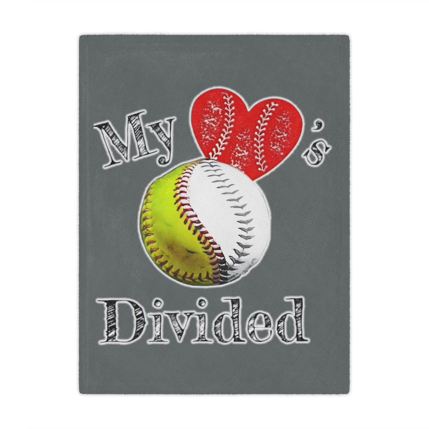 My Hearts Divided Baseball / Softball Design Minky Blanket