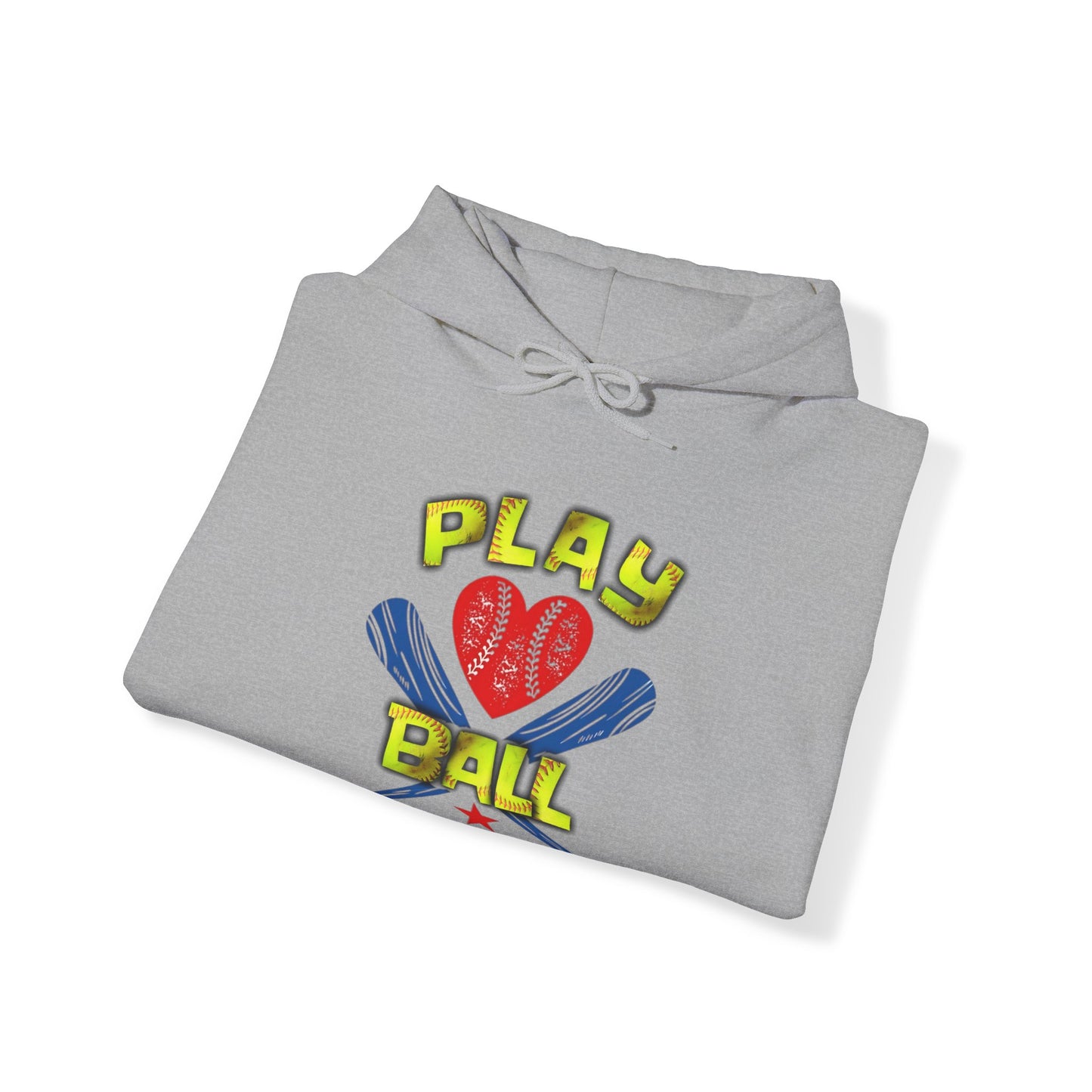 Play Ball Heart Softball, Unisex Heavy Blend™ Hooded Sweatshirt