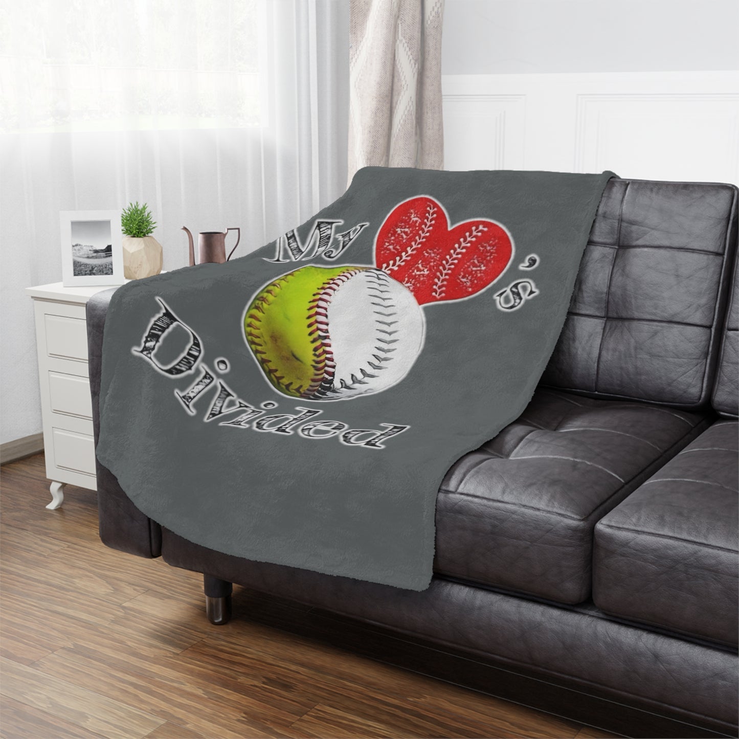 My Hearts Divided Baseball / Softball Design Minky Blanket