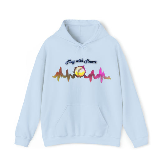 Play with Heart Softball, Unisex Heavy Blend™ Hooded Sweatshirt