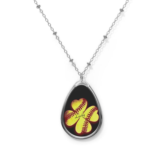 Softball Luck Oval Necklace