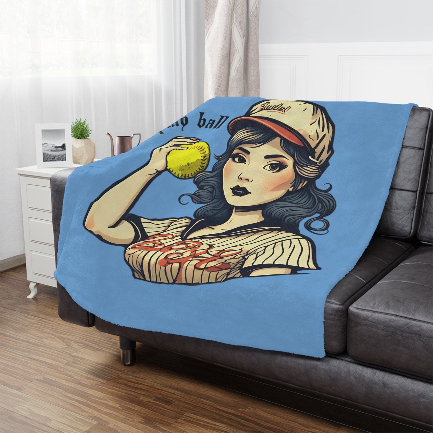 Old School Play ball  Softball Minky Blanket